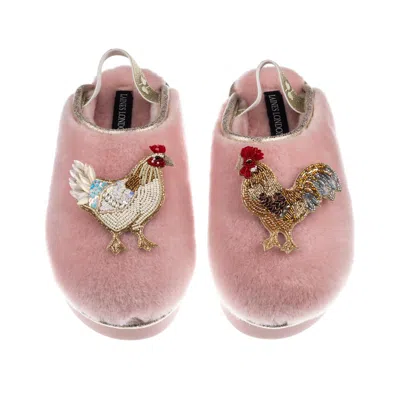 Laines London Women's Gold / Pink Flatform Cloud Slippers With Chicken & Rooster Brooches - Dusky Pink In Multi