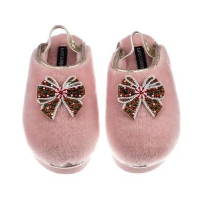 Laines London Women's Gold / Pink Flatform Cloud Slippers With Christmas Gingerbread Bows Brooches - Dusky Pink In Neutral