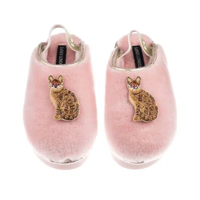 Laines London Women's Gold / Pink Flatform Cloud Slippers With Double Bengal Cat Brooches - Dusky Pink