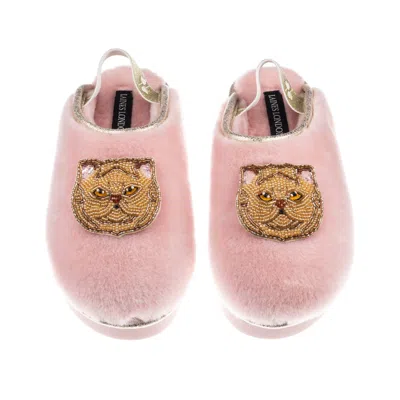 Laines London Women's Gold / Pink Flatform Cloud Slippers With Double Ginger Persian Cat Brooches - Dusky Pink