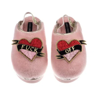 Laines London Women's Gold / Pink Flatform Cloud Slippers With Fuck Off Brooches - Dusky Pink In Multi