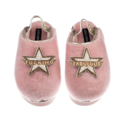 Laines London Women's Gold / Pink Flatform Cloud Slippers With Fucking Fabulous Brooches - Dusky Pink