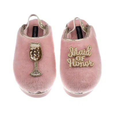 Laines London Women's Gold / Pink Flatform Cloud Slippers With Maid Of Honour Brooches - Dusky Pink In Multi
