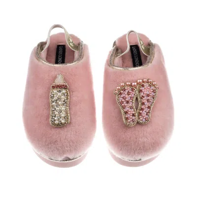 Laines London Women's Gold / Pink Flatform Cloud Slippers With New Baby Girl Brooches - Pink
