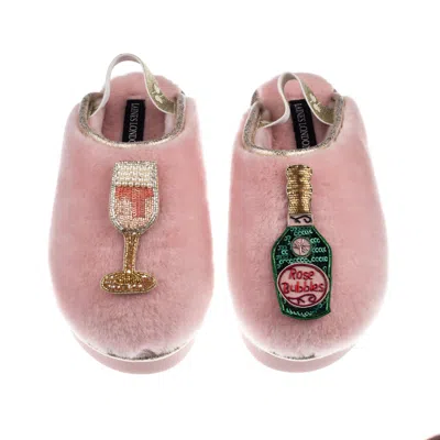 Laines London Women's Gold / Pink Flatform Cloud Slippers With Pink Champagne & Glass Brooches - Dusky Pink