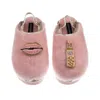 Laines London Women's Gold / Pink Flatform Cloud Slippers With Pink Lips & Lipstick Brooches - Dusky Pink In Multi
