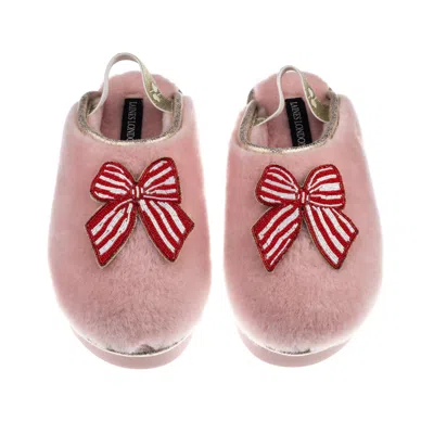 Laines London Women's Gold / Pink Flatform Cloud Slippers With Red Stripe Bow Brooches - Dusky Pink