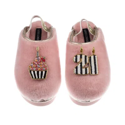 Laines London Women's Gold / Pink Flatform Cloud Slippers With Stripe 21st Birthday & Cake Brooches - Dusky Pink