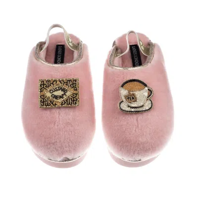 Laines London Women's Gold / Pink Flatform Cloud Slippers With Tea & Biscuit Brooches - Dusky Pink In Multi