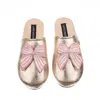 Laines London Women's Gold / Pink  Gold Softie Slippers With Stripe Pink Bow Brooches In Multi