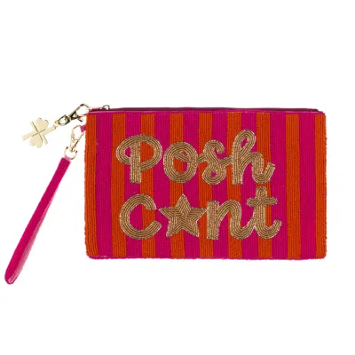 Laines London Women's Gold / Pink / Orange  Pink & Orange Posh C*nt Hand Beaded Pouch In Gold/pink/orange
