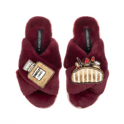 Laines London Women's Gold / Red Classic Laines Slippers With Beauty Bag & Perfume Brooches - Limited Edition Burg In Burgundy