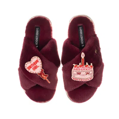 Laines London Women's Gold / Red Classic Laines Slippers With Birthday Girl Brooches - Limited Edition Burgundy