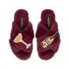 Laines London Women's Gold / Red Classic Laines Slippers With Dom Darling Champagne Brooches - Limited Edition Bur In Burgundy