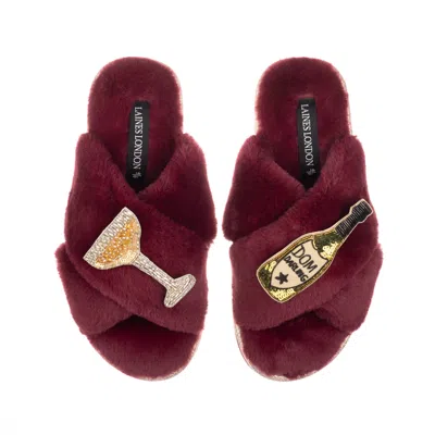 Laines London Women's Gold / Red Classic Laines Slippers With Dom Darling Champagne Brooches - Limited Edition Bur In Burgundy