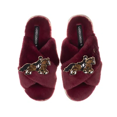 Laines London Women's Gold / Red Classic Laines Slippers With Dressage Horse Brooches - Limited Edition Burgundy In Brown