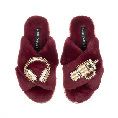 Laines London Women's Gold / Red Classic Laines Slippers With Headphones & Quencher Brooches - Limited Edition Bur In Burgundy