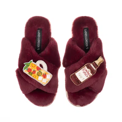 Laines London Women's Gold / Red Classic Laines Slippers With Summer Punch Brooches - Limited Edition Burgundy