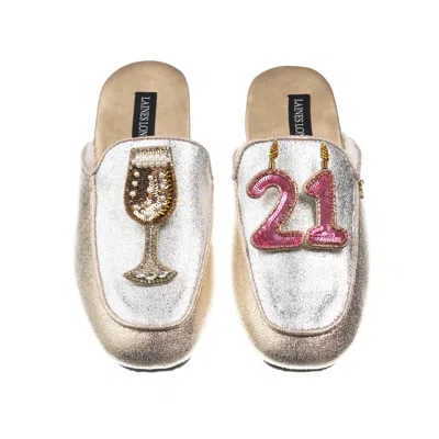 Laines London Women's Gold / Silver Classic Mules With 21st Birthday & Glass Of Champagne Brooches - Silver & Gold In Gold/silver