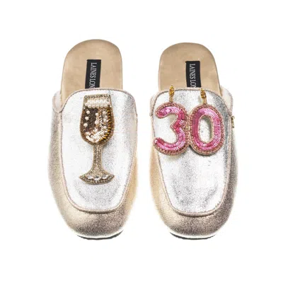 Laines London Women's Gold / Silver Classic Mules With 30th Birthday & Glass Of Champagne Brooches - Silver & Gold