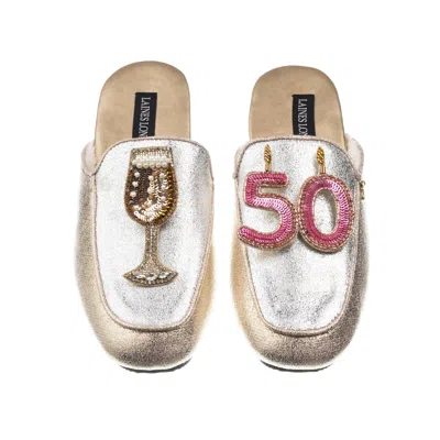 Laines London Women's Gold / Silver Classic Mules With 50th Birthday & Glass Of Champagne Brooches - Silver & Gold In Gold/silver