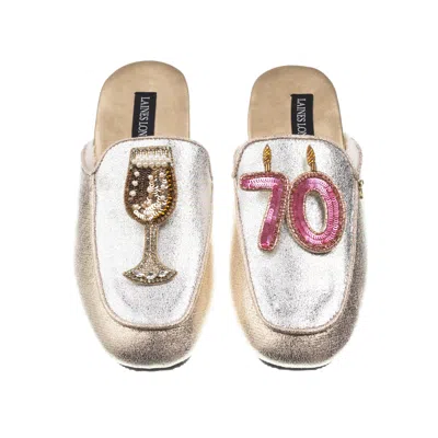 Laines London Women's Gold / Silver Classic Mules With 70th Birthday & Glass Of Champagne Brooches - Silver & Gold In Gold/silver