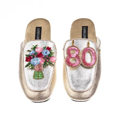 Laines London Women's Gold / Silver Classic Mules With 80th Birthday & Flowers Brooches - Silver & Gold In Gold/silver
