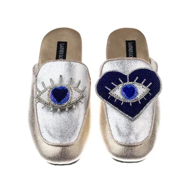 Laines London Women's Gold / Silver Classic Mules With Blue & Silver Double Blue Eyes Brooches - Silver & Gold In Gold/silver
