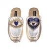 Laines London Women's Gold / Silver Classic Mules With Double Blue Heart & Love Eye Brooches - Silver & Gold In Gold/silver