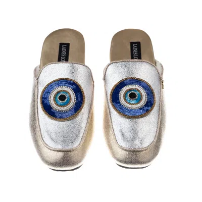 Laines London Women's Gold / Silver Classic Mules With Double Evil Eye Brooches - Silver & Gold