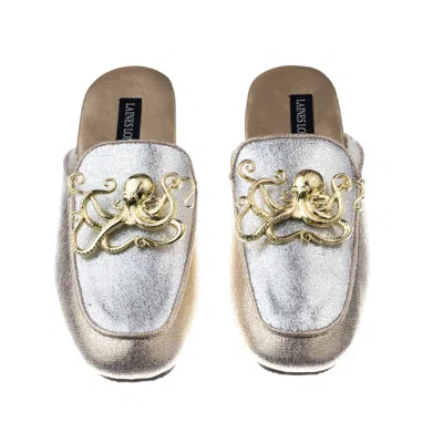 Laines London Women's Gold / Silver Classic Mules With Double Gold Octopus Brooches - Silver & Gold In Multi