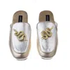 Laines London Women's Gold / Silver Classic Mules With Double Gold Snake Brooches - Silver & Gold In Gold/silver