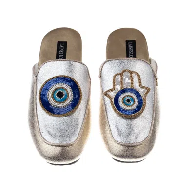 Laines London Women's Gold / Silver Classic Mules With Evil Eye & Hamsa Brooches - Silver & Gold In Gold/silver