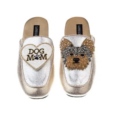 Laines London Women's Silver / Gold Classic Mules With Minnie The Yorkie & Dog Mum / Mom Brooches - Silver & Gold In Gold/silver