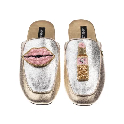 Laines London Women's Gold / Silver Classic Mules With Pearl Pink Lips & Lipstick Brooches - Silver & Gold In Gold/silver