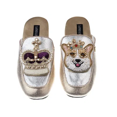 Laines London Women's Silver / Gold Classic Mules With Sandy The Corgi & Crown Brooches - Silver & Gold In Gold/silver