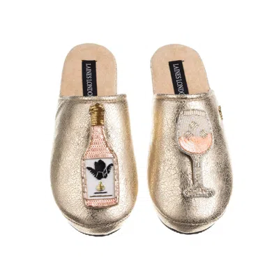 Laines London Women's Gold Softie Slippers With Angelic Rose Wine Brooches