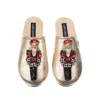 Laines London Women's Gold Softie Slippers With Christmas Double Red Grand Nutcrackers Brooches In Gold