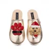 Laines London Women's Gold Softie Slippers With Christmas Golden Cavapoo & Paw Brooches In Gold