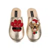 Laines London Women's Gold Softie Slippers With Christmas Golden Retriever & Paw Brooches In Gold