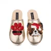 Laines London Women's Gold Softie Slippers With Christmas Papillon & Paw Brooches In Gold
