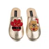 Laines London Women's Gold Softie Slippers With Christmas Pomeranian & Paw Brooches In Gold