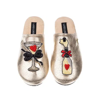 Laines London Women's Gold Softie Slippers With Popping Champagne Brooches In Multi
