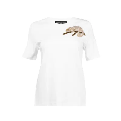 Laines London Women's Gold / White Laines Couture Embellished Chameleon T-shirt - White