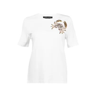 Laines London Women's Gold / White Laines Couture Embellished Crab T-shirt - White