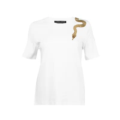 Laines London Women's Gold / White Laines Couture Embellished Gold Snake T-shirt - White