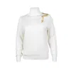 Laines London Women's Gold / White / Neutrals Laines Couture Embellished Gold Shoulder Snake Knitted Roll Neck Jum In White