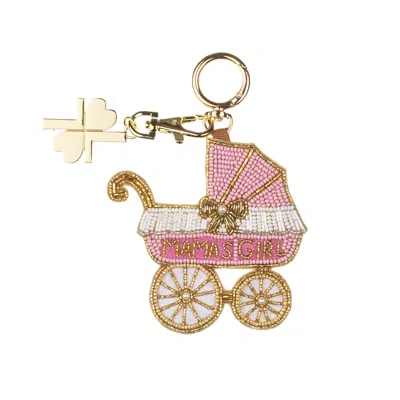 Laines London Women's Gold / White / Pink Mama's Girl Pram Hand-beaded Bag Charm In Multi