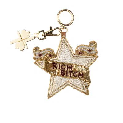 Laines London Women's Gold / White Rich Bitch Hand-beaded Bag Charm In Multi