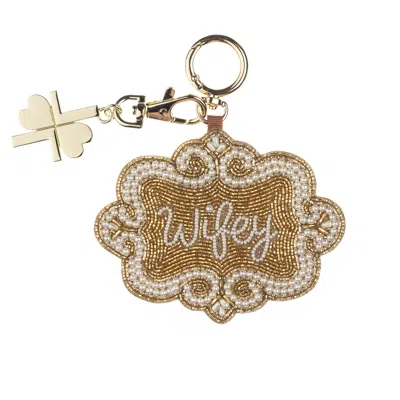 Laines London Women's Gold / White Wifey Hand-beaded Bag Charm In Gold/white